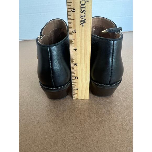 Vionic Jolene Black Leather Round Toe Zip Side Stacked Heel Ankle Bootie Sz 7 - Picture 8 of 12